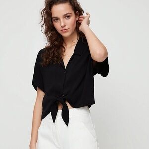 Wilfred Black Tie-Front Short Sleeve Blouse